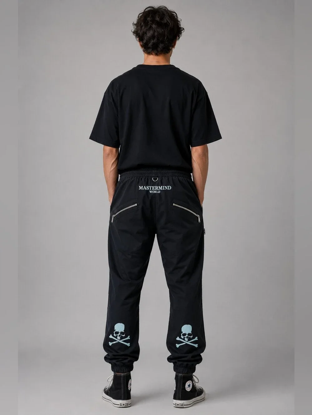 Mastermind World Black Cargo Jogger Pants Skull Embroidered Men's L 32-38x27